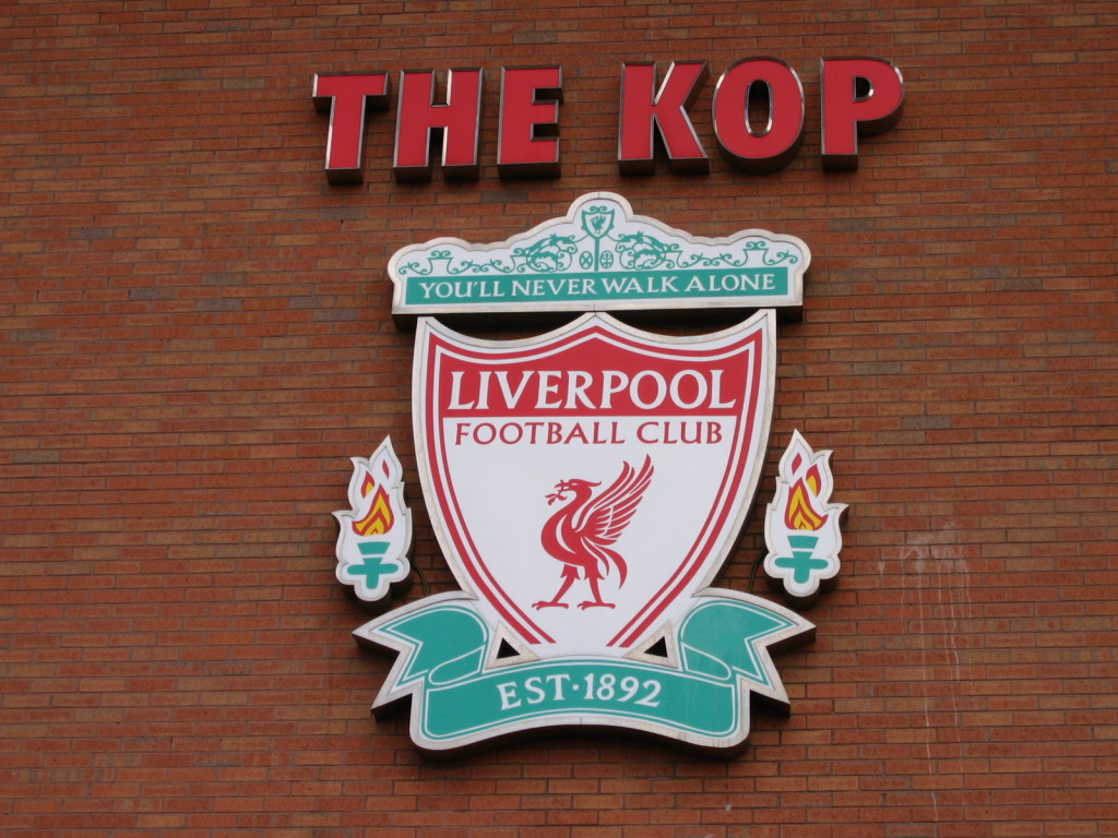 Tribunen The Kop, en kjent merkevare for Liverpool FC. 